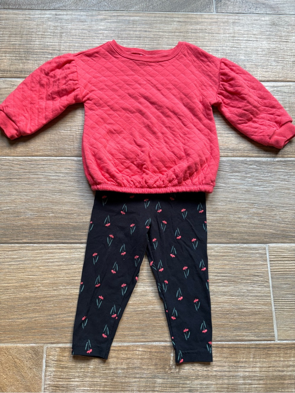 Carter’s Tangerine Quilted Pullover & Black Floral Leggings Set, Size 18 months